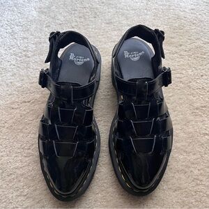 Dr. Martens Black Patent Leather Fisherman Sandals